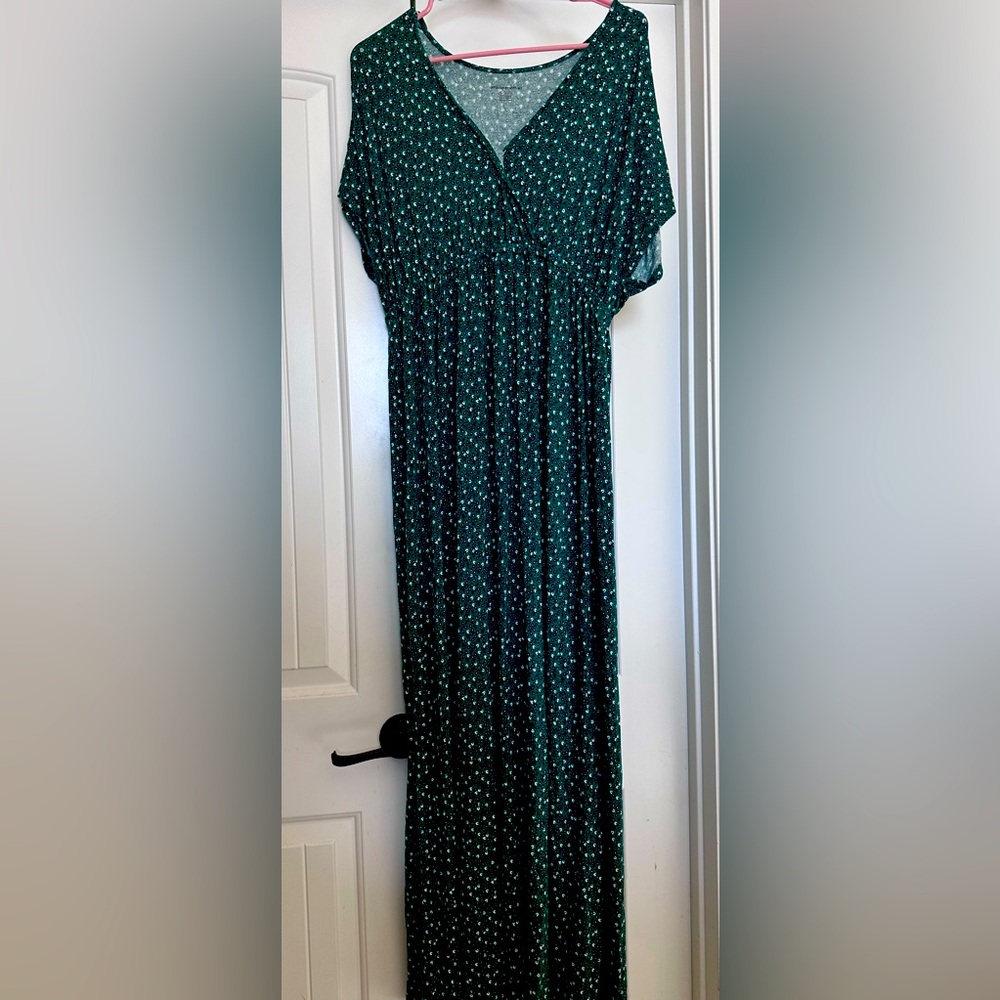 Amazon Essentials Dark Green Patterned Maxi Dress